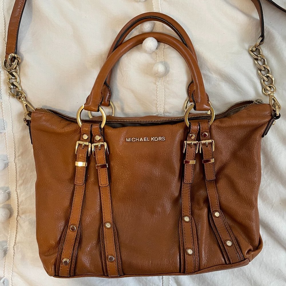 Michael Kors Brown Satchel w/ Gold Studs (Used)